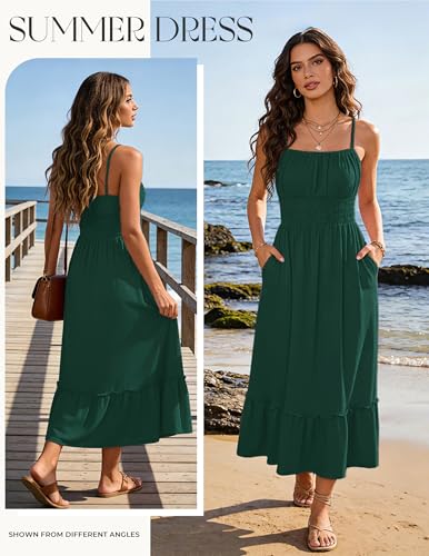 Image of GRACE KARIN Women's Summer Maxi Dress 2026,Smocked Ruched Bust Sundress with Adjustable Straps & Pockets-Beach Vacation Dress