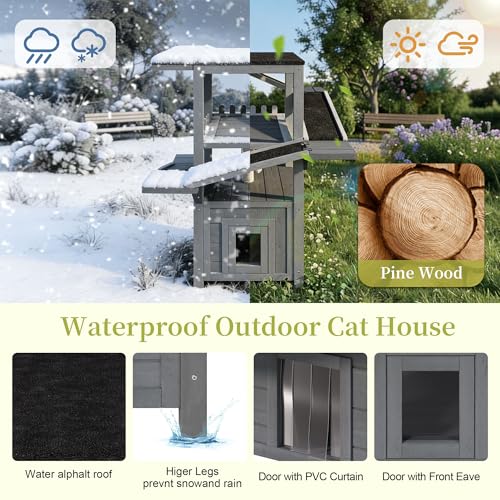 Torre para gatos exterior 4 niveles con techo impermeable gris miniatura 3