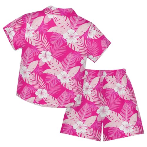 Image of 3T Toddler Boy Shorts Set Teal Hawaiian Button Down Shirts Summer Outfits for Little Boy