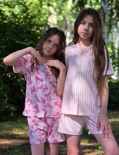 Image of Arshiner Girls Pajamas Sets Short Sleeve Kids Pjs Button Down Sleepwear