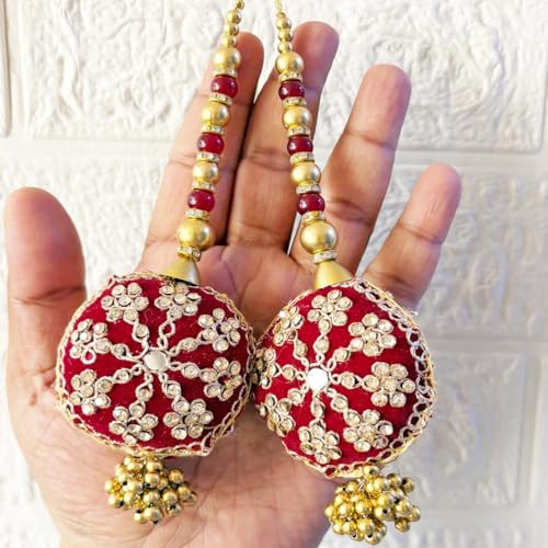 Image of Adikala Craft Store Handmade Ethnic Silk Latkan Tassel Set of 2 for Saree Pallu, Blouse, Suits, Dupatta, Lehenga Decor | Wedding Festival Occasion (Round Red)