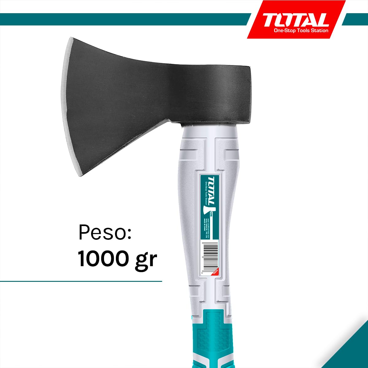 TOTAL - Hacha para leña - Acero al Carbono - Mango Bimaterial y Ergonómico - para tareas de Bricolaje, Camping y Jardinería - Peso: 1000 g