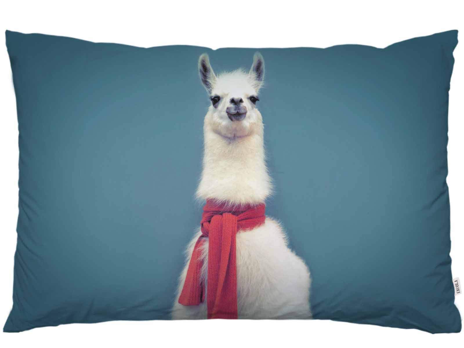 EKOBLA Throw Pillow Cover Llama Cute Llama Alpaca with Red Shawl Funny Animal Cool Design Art Creative Style Decor Lumbar Pillow Case Cushion for Sofa Couch Bed Standard Queen Size 20x30 Inch
