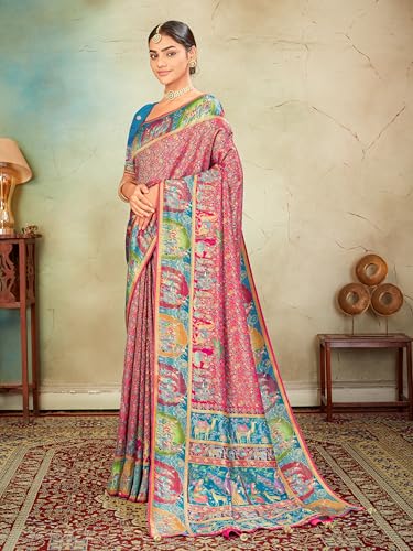 Image of Glory Sarees Women's Luxurious Dola Pure Silk Original Saree Position Print Work Madhubani Inspired Motifs Banarasi Kanjivaram Style Saree With Blouse Piece (Elegant101 Parent)