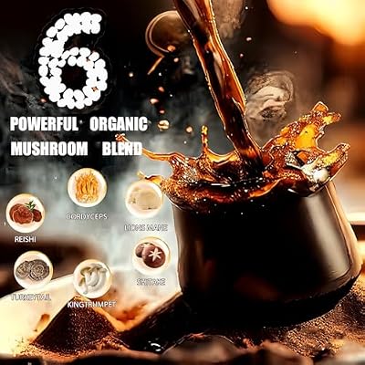 Organic Mushroom Coffee with 6 Adaptogenic Mushrooms(Cordyceps, Reish, King Trumpet, Shitake, Turkey Tail, Lions Mane)-Enhanced Energy, Focus & Immunity,30 Servings