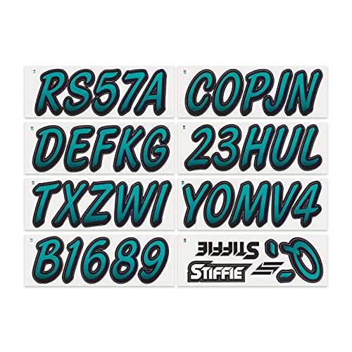 Image of STIFFIE Whipline Aqua /Black 3 inch Boat & PWC Registration Decals • Numbers Letters Stickers