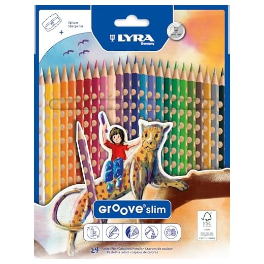LYRA Groove Slim, Holzfarbstifte, dreiflächig, lackiert, Mine 3,3 mm, Kartonetui, sortierte Farben, mit Spitzer, 24 Stück