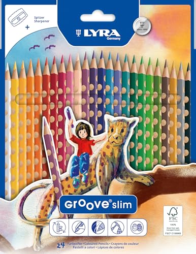 LYRA Groove Slim Child-Grip Pencils, 3.3 Millimeter Cores, Includes Sharpener, Set of 24 Pencils...
