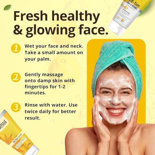 Image of Qraa De-Tan Combo Pack for Men & Women | De-Tan Scrub 100g & De-Tan Face Wash 100g | Removes Tan, Dirt & Impurities | Brightens & Revitalizes Skin | Pack of 2 (200g Each)