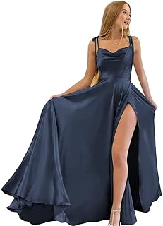 Vestidos de dama de honor de satén, tirantes delgados, vestidos largos de graduación con bolsillos, vestidos formales para...