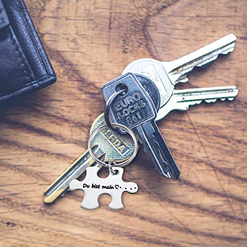 Zysta 2 Stück Pärchen Schlüsselanhänger mit Gravur Du bist mein, Ich bin dein Puzzle- Anhänger Edelstahl Paar Schlüsselbund Liebe Keychain für Partner Valentistag Geschenk