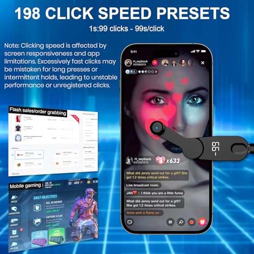 Auto Clicker Smart Tapper for iPhone iPad Android TikTok - Auto Touch Device with Adjustable Speed, Instant Clicker for Live Stream Likes, Social Media Tasks（Black） by RAKUBULL - Image 3