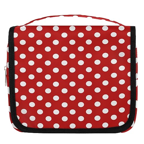 cfpolar Red Polka Dot Travel Toiletry Bag with Hanging Hook, Waterproof Toiletries Travel Bag for Women Girls, Portable Make Up Bag Organizer, Hanging Case Cosmetics Bags for Bathroom2