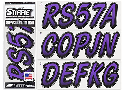 Image of STIFFIE Whipline Purple /Black 3 inch Boat & PWC Registration Decals • Numbers Letters Stickers