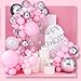 PartyWoo Globos rosados, 107 unidades, color rosa, guirnalda de feliz cumpleaños, color rosa pastel, plata brillante, globos blancos, globos de helio para decoración de cumpleaños de niñas
