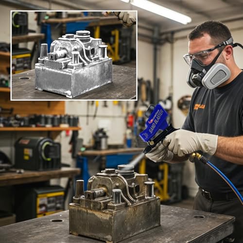 LE LEMATEC Gravity Feed Sandblaster Gun Kit, AS118 - for Light-Duty DIY Projects, Spot Cleaning, and Surface Finishing on Metal & Wood. Requires 7 SCFM Air Compressor & #46-100 Grit Abrasive Media.