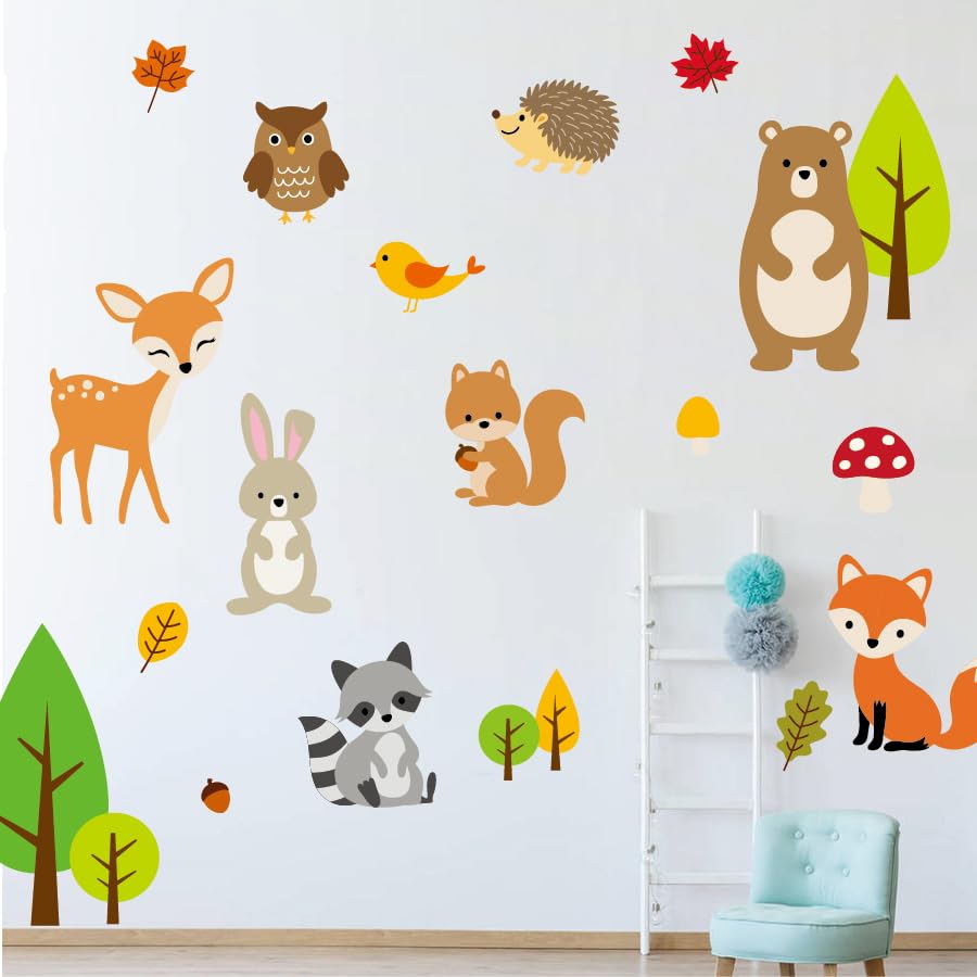 Image of Enchanted Forest Friends Animals Wall Sticker Woodland Wall Decal Owl Wall Decal Fox Woodland Nursery Sticker Baby Room Art Home D�cor Nursery Classroom Bedroom Boho Wall D�cor