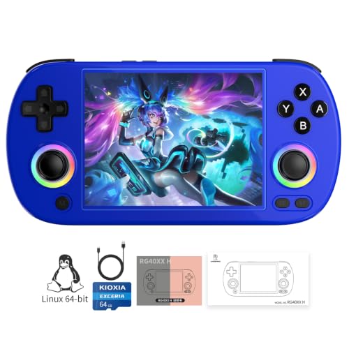 Image of Doriteney RG40XX H Retro Handheld Game Console 4.0-inch IPS screen Linux System Game Player 64GB Card Preloaded 5000+ Games RGB Lighting 3200mAh Battery RG40XX H-BLUE