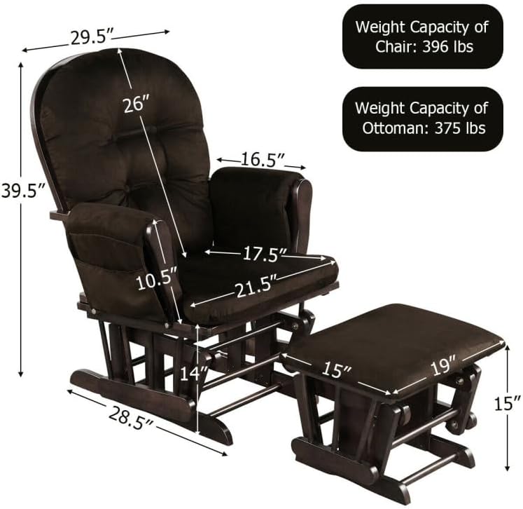 Nursery Rocking Chairs Nursery Glider Rocking Chair Wood Baby Rocker with Ottoman Cushion Upholstered Nursing Chair with Padded Arms (Brown)