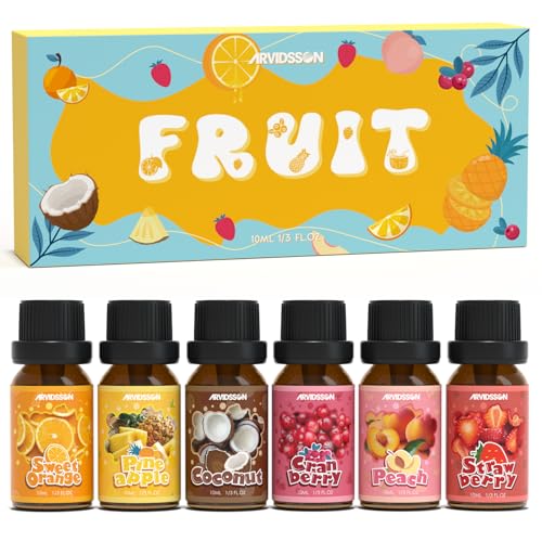 ARVIDSSON Fruits Essential Oils Set Natural Fruity Fragrance Oil for Candle & Soap Making - Sweet Orange Pineapple Coconut Cranberry Peach Strawberry Aromatherapy Diffuser Oils Gift Set