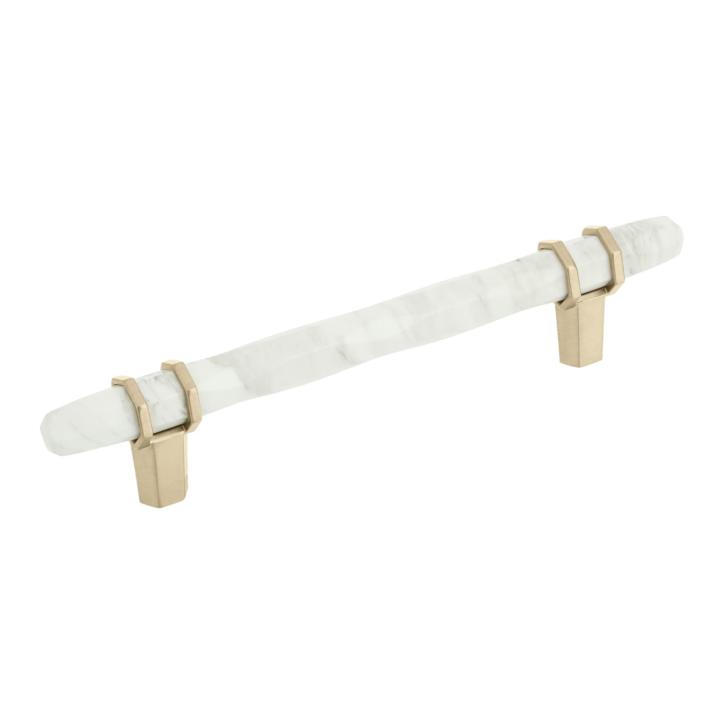 Amerock | Cabinet Pull | Marble White/Golden Champagne | 5-1/16 inch (128 mm) Center to Center | Carrione | 1 Pack | Drawer Pull | Drawer Handle | Cabinet Hardware | Zinc