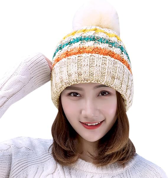 Beige Twist Color Winter Warm Snow Proof -20 Degree Knitted Ball Cap (Inside Fur) Woolen Beanie Cap for Ladies Women Girl-image-33