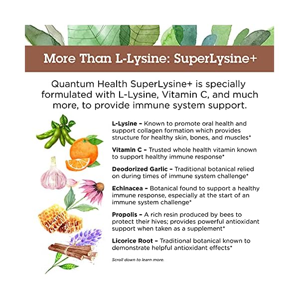 Quantum-Health-Super-Lysine-Advanced-Formula-Lysine-Immune-Support-with-Vitamin-C-Echinacea-Licorice-Propolis-Odorless-Garlic-180-Tablets-Packaging-may-vary Quantum Health SuperLysine+ Advanced Formula Immune Support Supplement Lysine 1500 mg, Vitamin C Echinacea Licorice Bee Propolis & Odorless Garlic Daily Wellness Blend for Women & Men - 180 Tablets