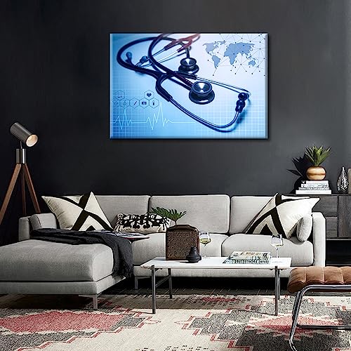 Image of TUMOVO Medical background Artwork Wall Art for Living Room 1 Pieces Stethoscope Poster Wall Decor for Bedroom Medical Contemporary Home Decor Framed Ready to Hang, 24 inch Wx36 H