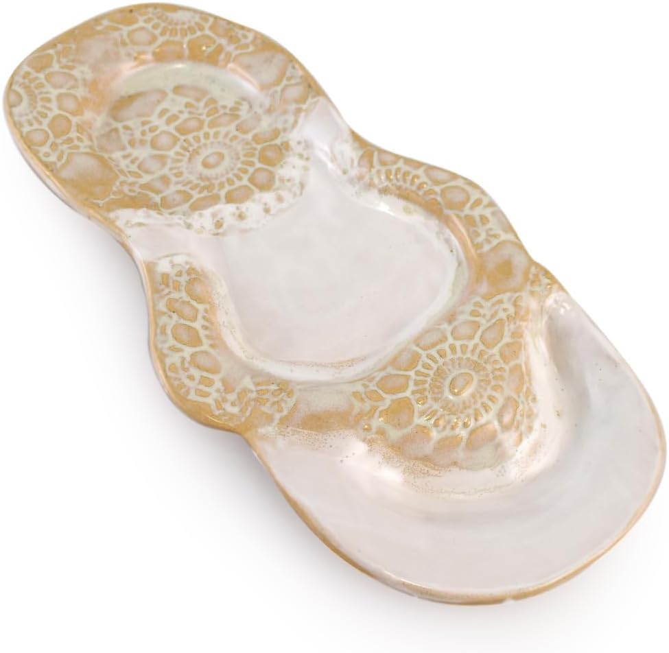 American Made Stoneware 11" Flip Flop Appetizer Dish, White Sand Pottery Collection