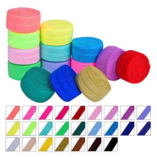 Frcolor 25 Stück Band elastisch Foldover Gummibänder Stretch Haar Krawatten Stirnbänder