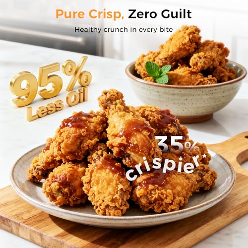 Image of 4-in-1 Portable Glass Air Fryer - 1500W, 400F Precise Heat, 4.2QT & 1.6QT Dual Glass Containers and Lids, Non-Toxic, Max Crisp /Bake /Air Fry /Recrisp,Microwave, Freezer & Dishwasher Safe