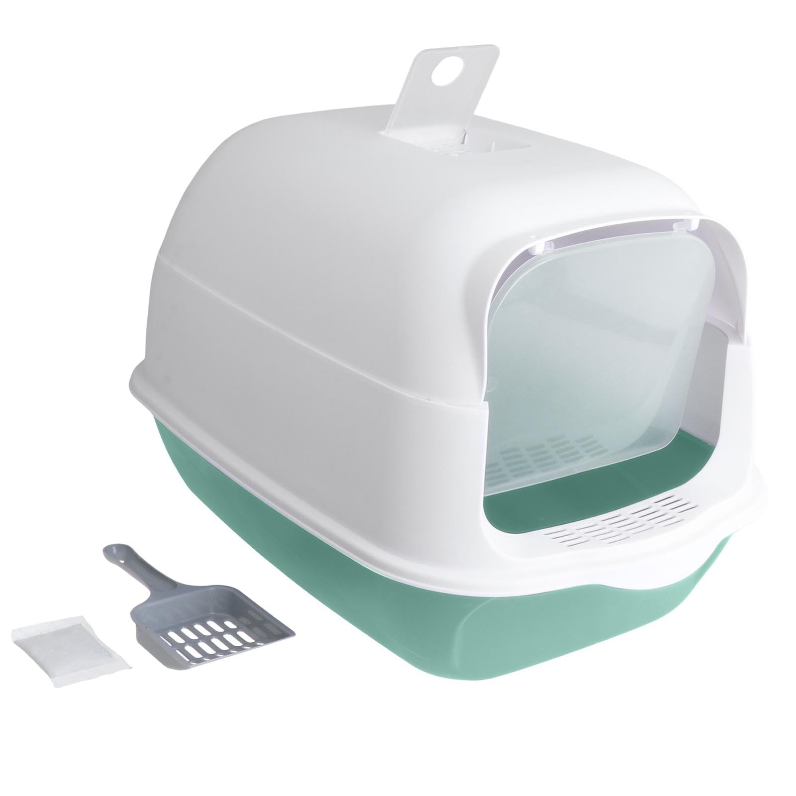 Toilettes Fermées pour Chat, Grand Modèle, avec Porte Avant Anti-éclaboussures et Amovibles, Vert