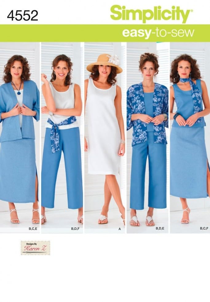 Simplicity Ladies Easy Sewing Pattern 4552 Dress, Top, Kimono Jacket, Pants, Skirt, Scarf & Sash