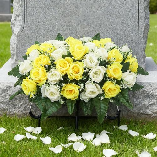 Tombstone Flower Saddle | UV-Resistant Artificial Rose Outdoor Grave Decor | Gravestone Saddle Arrangements,for Mother's Day Father's Day Remembrance Outdoor Display image 2