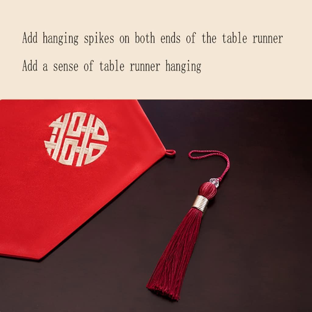 Landhausstil Tischläufer Küche Bestickter Tischläufer Rot Hochzeitstischläufer Festlich Wort Teetisch Tischdecke TV Thekentuch Tabletop Dekor(33X80CM)