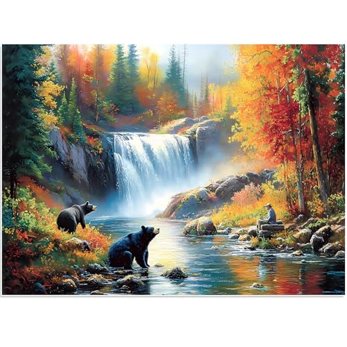 500 Piece Puzzle for Adults, Bear Fall Landscape Puzzle for Teen Adults,Recycled Paper Unique Fun Jigsaw Puzzle 500 Piece,Challenging Family Game Gift for Friends Men Women Seniors,20.5 * 15In