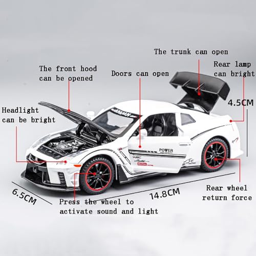 Image of DEUSON ECOM 1:32 Scale Supra Toy Car Diecast Metal Model Cars with Light Sound Pullback Openable Door Car Toy, White