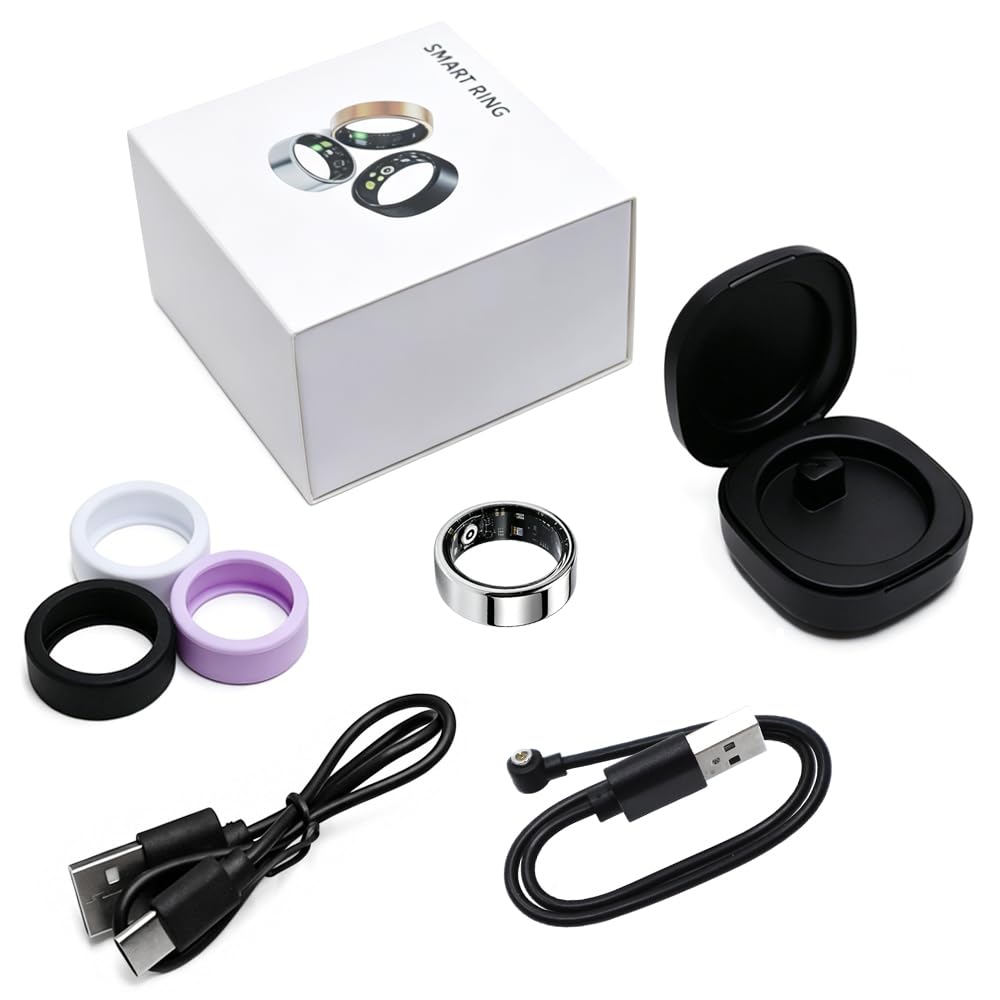 Smart Ring Fitness-Überwachung Kompatibel mit iPhone & Android, Silbe #10 | Fitness Tracker Mit Ladecase, IP68 wasserdicht, Sport- & Schlafüberwachung, verschiedene Sportmodi, App ohne Abonnement