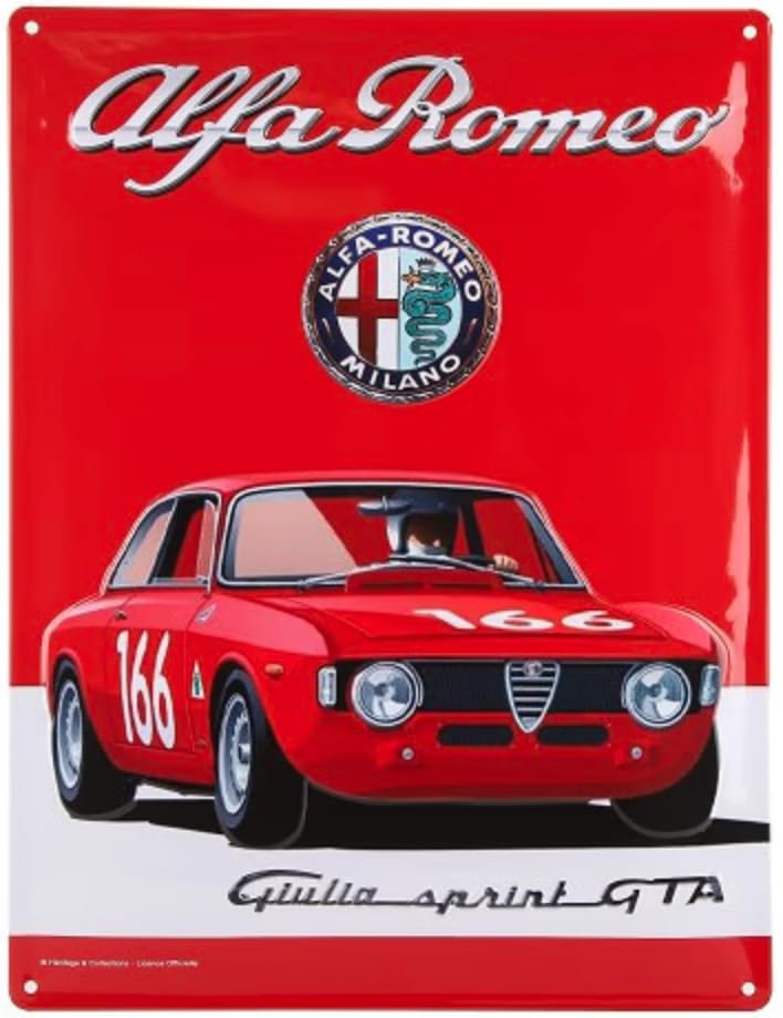 Alfa Romeo I&S / Les collections rétro Targa in metallo goffrato 30 x 20 cm Alfa Romeo Giulia GTA Prodotto con licenza ufficiale e/o design esclusivo