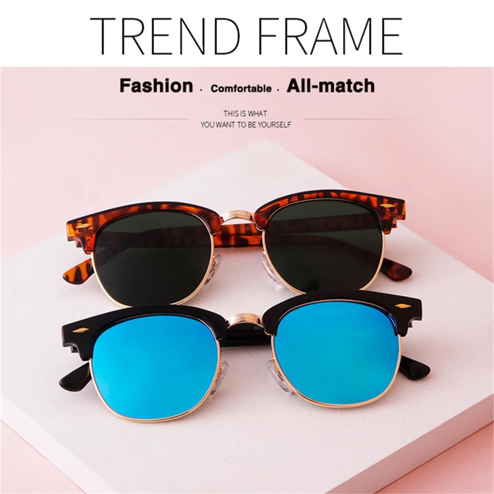 Occhiali da sole quadrati con rivetto a mezza montatura Occhiali da sole da donna retrò da uomo rotondi Leopard Driving Occhiali da sole con paralume UV400