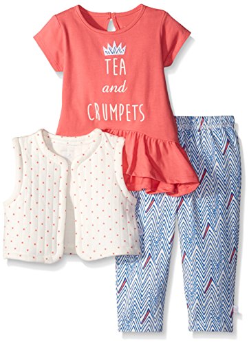 Rosie Pope Baby Girls' 3 Piece Red Jersey Top, Quilted Jersey Vest and Chevron Legging Set