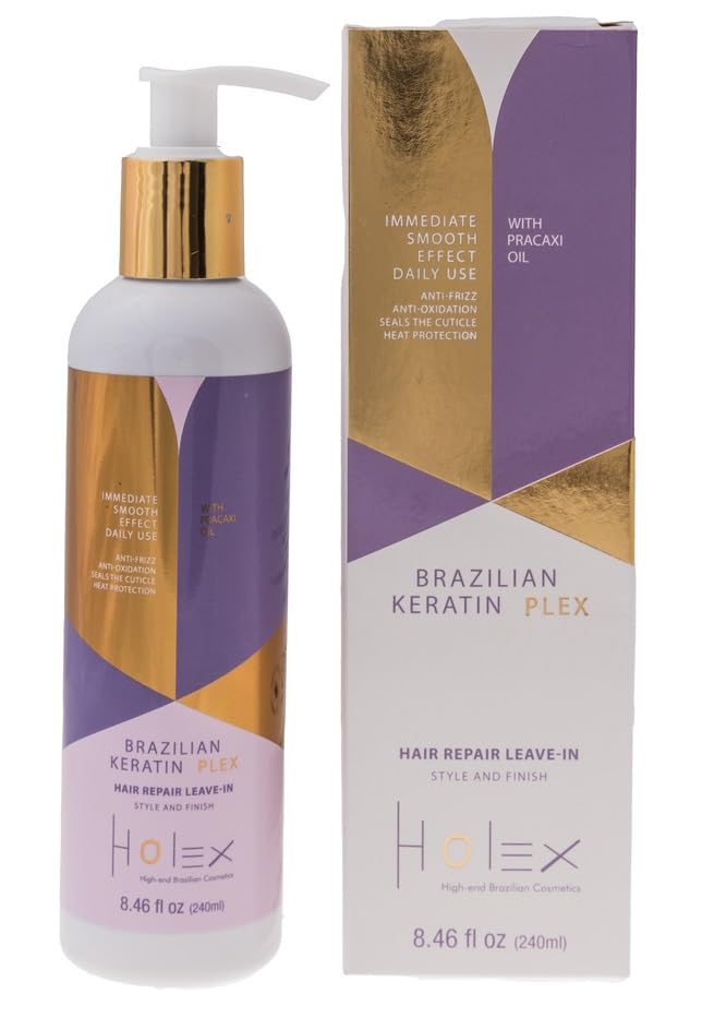 Holex Cosmetics Acondicionador sin enjuague de queratina brasileña Plex, tratamiento nutritivo sin enjuague enriquecido con queratina y aceite de