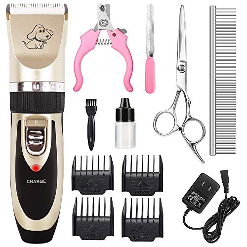 CESHMD Dierentondeuse, voor honden en katten, stil, professionele tondeuse, tondeuse, tondeuse, tondeuse, tondeuse, tondeuse voor huisdieren, grooming, tondeuse met 4 kammen