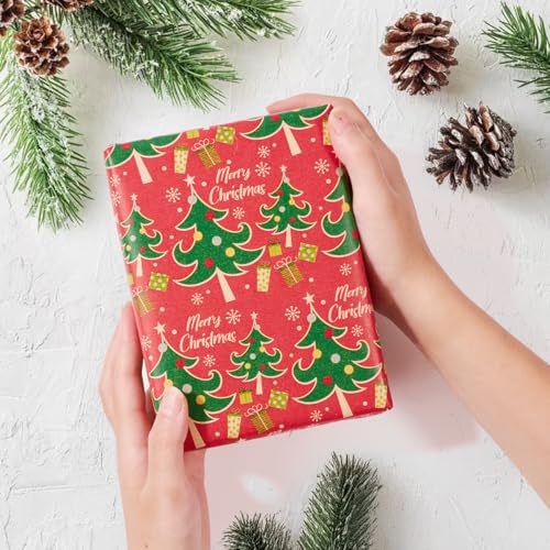 Christmas Wrapping Paper Roll,43cm x 15m Xmas Gift Wrapping Paper,Kraft Xmas Wrap paper for Christmas, Party,Festive Decorations (red-xmas tree) - Image 4