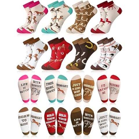 Xtinmee 8 Pairs Horse Socks for Women Derby Socks Horse Riding Socks Funny Horse Ankle Socks Novelty Gifts for Cowgirl Horse Lovers Valentine Mother's Day Horse Racing Festival Gift Cover