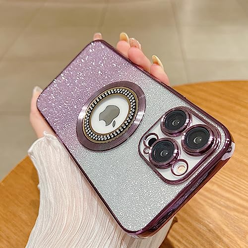 Image of Misscase for iPhone 14 Pro Magnetic Glitter Case Compatible with MagSafe,Full Protection Slim Shockproof Anti-Scratch Case with Camera Lens Protector Logo View Dust-Proof Net for Women Purple