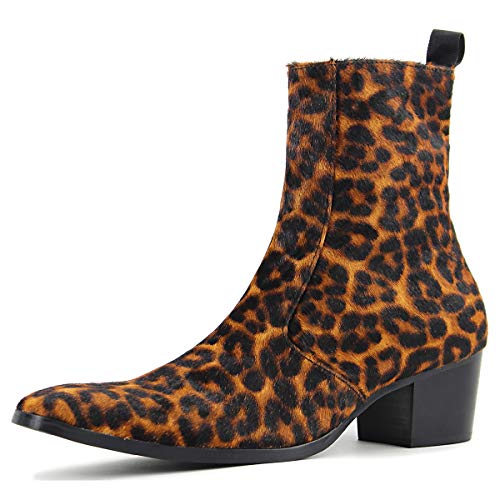 Dress Boot for Men Casual Chelsea Fashion Stylish Ankle High Heels Boots Leopard print CD-JY012-Color
