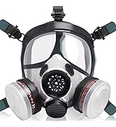 Full Face Chemical Respirator - Reusable Gas Respirator with Dual Active Carbon Filters, Professi...
