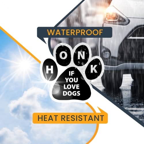 Image of Honk if You Love Dogs Pawprint Car Magnet 5 Inch, Dog Lover Gift | Heavy duty magnetic decal for car, truck, SUV or fridge, full color UV printed