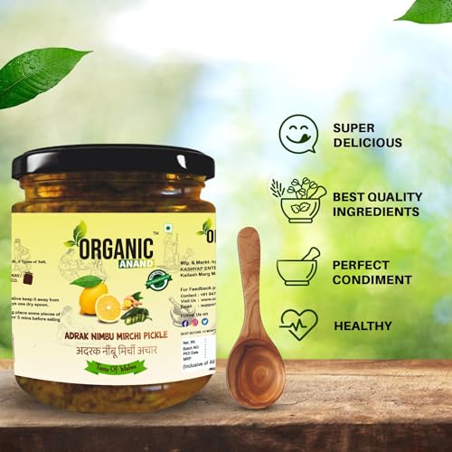 Image of Organic Anand Homemade Ginger Lemon Green Chilli Mix Pickles 500gram Khatta Mix Ghar ka Achaar, Flavourful, Delicious, Traditional Taste